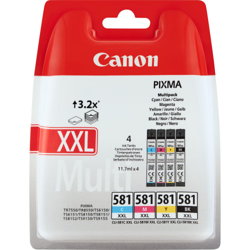 Blækpatroner Canon CLI581 XXL – BK,C,M,Y (4-pak)