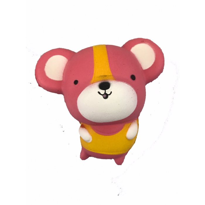 Squishy Bamse pink med gul tøj 12x11 cm. - Image 1
