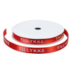Satinbånd "Tillykke" 9 mm. hvid/rød