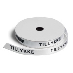 Satinbånd "Tillykke" 9 mm. hvid/sort