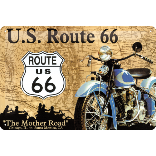 Metalskilt “U.S. Route 66 Map” 20×30 cm.