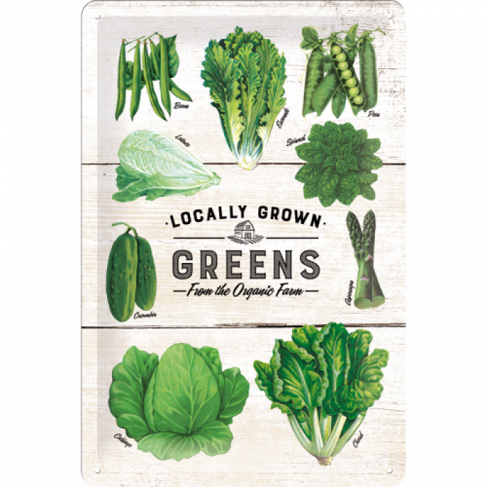 Metalskilt “Greens from the Organic Farm” 20×30 cm.