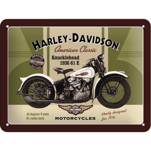 Metalskilt “Harley-Davidson knucklehead” 15×20 cm. Metalskilt "Harley-Davidson knucklehead" 15x20 cm. - Image 1