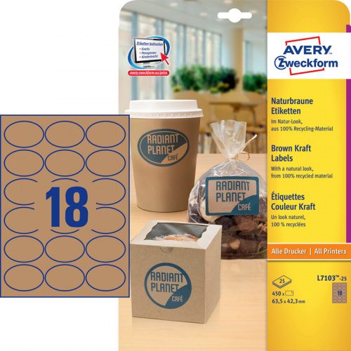 Produktetiket Avery oval brun 63,5 x 42,3 mm. L7103-25