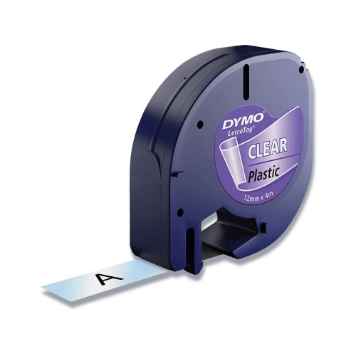 Dymo Letratag labeltape 12mm. sort på klar S0721530