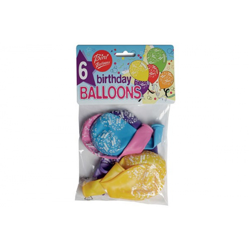 Ballon Happy Birthday, ass. farver (6 stk.)