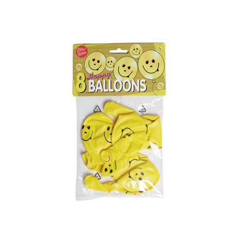 Ballon gul med smiley (8 stk.)