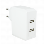 USB 2-port adaptor 230V, 17W (Hvid)