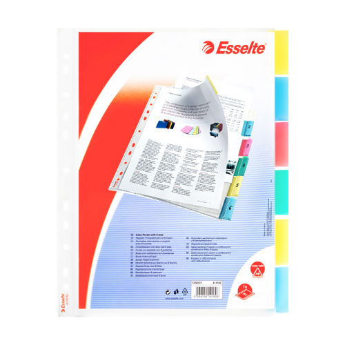 Plastlomme m/index Esselte 130 my. A4 maxi 6 faner