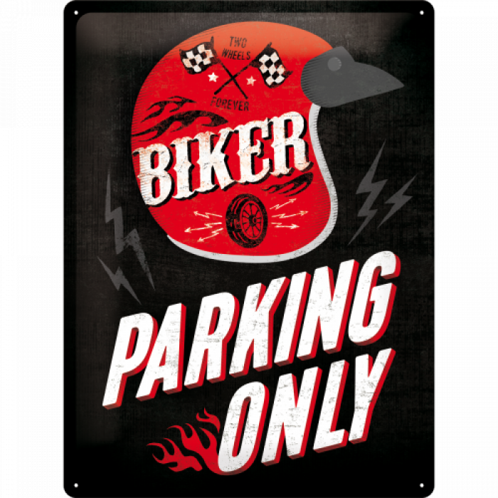 Metalskilt “Biker Parking Only” 30×40 cm.