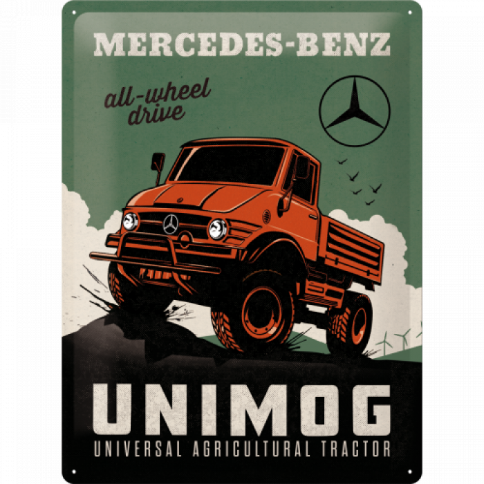 Metalskilt “Mercedes-Benz UNIMOG” 30×40 cm.
