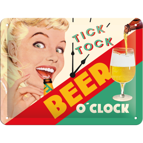 Metalskilt “Tick Tock Beer O´Clock” 15×20 cm.