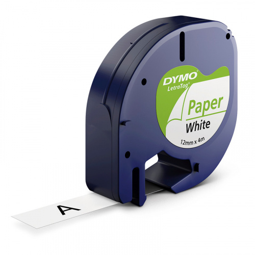 Dymo Letratag papir-labeltape 12 mm, sort på hvid S0721510