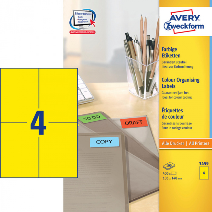 Etiket 70x37 mm. gul Avery 3451 24 stk/pr. ark (100 ark) - Image 1