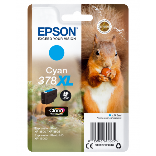 Blækpatron Epson T378 XL Cyan (9,3 ml.)