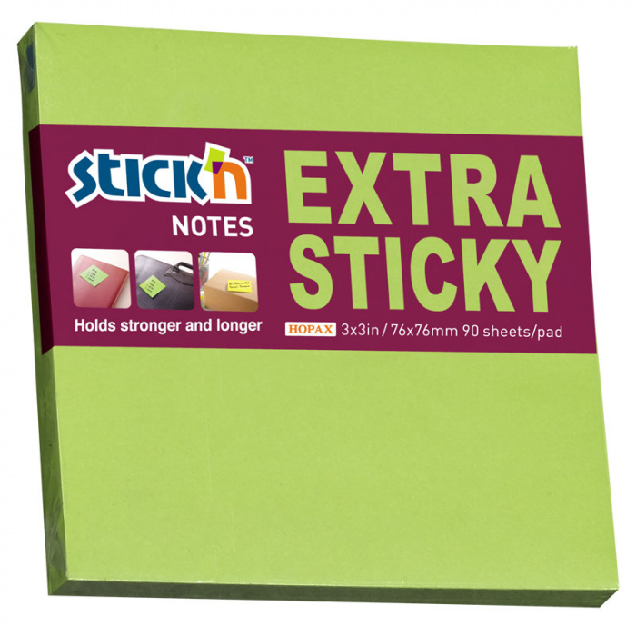 Selvklæbende blok Stick´n 76x76 mm. ekstra stærk, neongrøn 21672 - Image 1