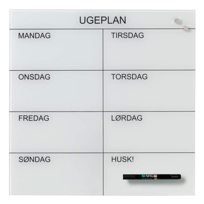 Glastavle med uge dage, hvid 45x45 cm. - Image 1