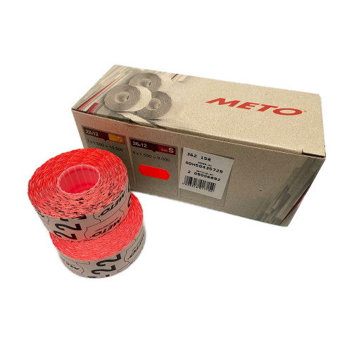 Meto Prisetiketter 26×12 mm. rød permanent lim (6 ruller)