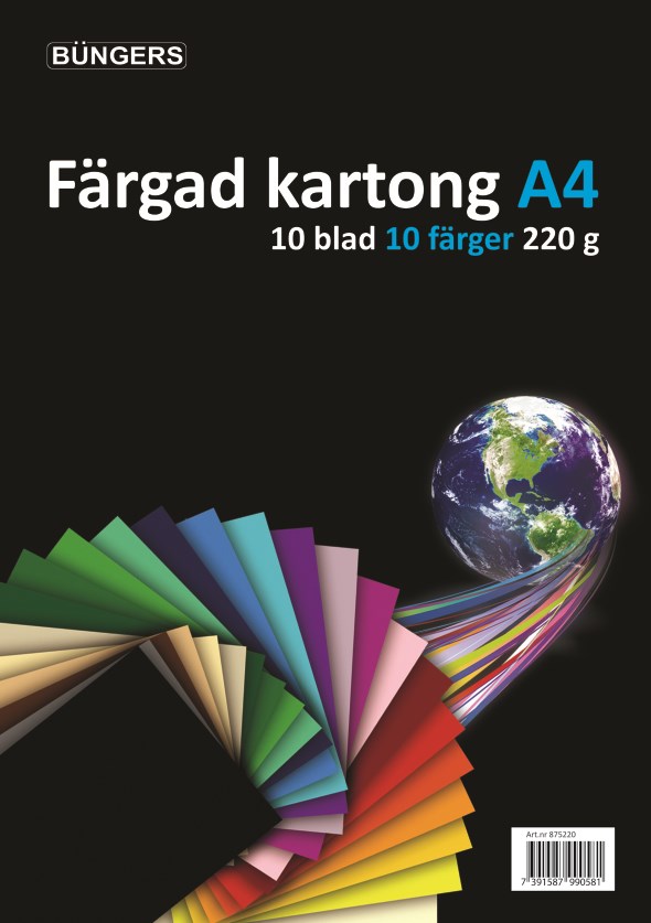 Karton A4, 220 gr. 10 ass. farver Karton A4, 220 gr. 10 ass. farver - Image 1