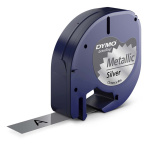 Dymo Letratag labeltape 12mm. sort på metallic S0721730