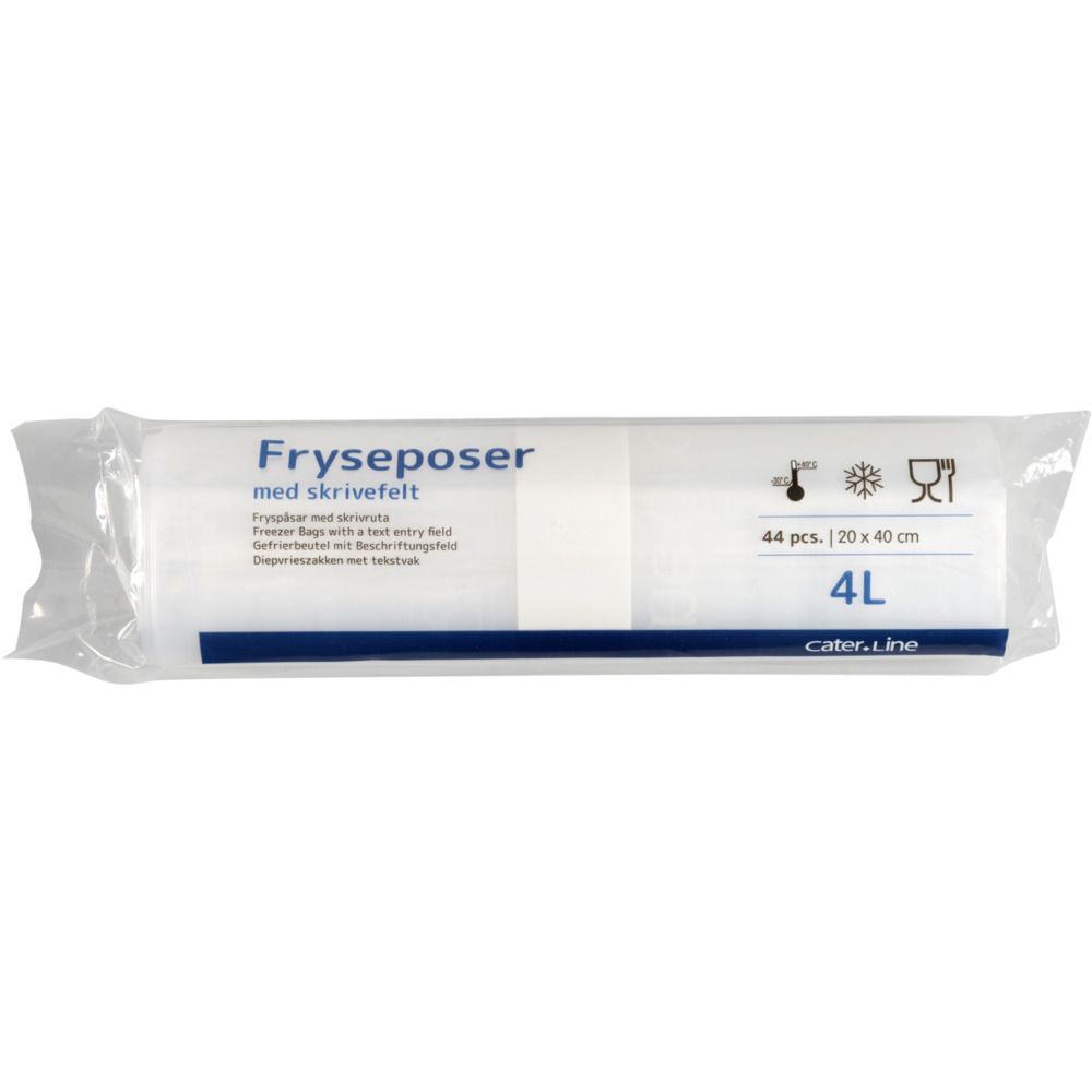 Frysepose 4 ltr. Abena cater-Line 20×40 cm. (44 stk./rulle) ABENA fryseposer Cater-Line solide frostposer med skrivefelt klar plast