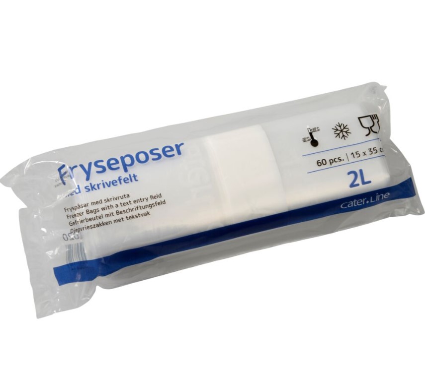 Frysepose 2 ltr. Abena cater-Line 15×35 cm. (60 stk./rulle) ABENA fryseposer Cater-Line solide frostposer med skrivefelt klar plast