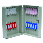 Lysegrå nøgleskab med 20 kroge i stål med cylinderlås til vægophæng