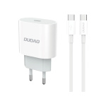 Kompakt Dudao A14EUC 20W adapter med 1 m USB-C til USB-kabel. Hurtig og sikker opladning til mobil og tablet.