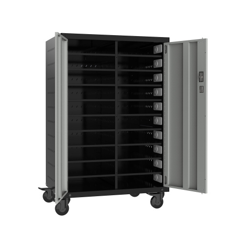PC skab på vogn med 20 rum med hjul, inkl. opladning PC skab på vogn med 20 rum med hjul, inkl. opladning