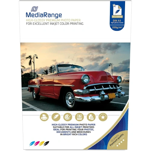 MediaRange fotopapir A3 200 g High Glossy til professionel inkjet udskrivning