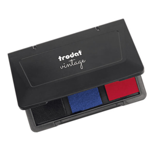 Stempelpude Trodat Vintage med 3 farver sort, blå og rød