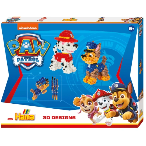 Paw Patrol perle gaveæske med 4000 perler, sekskantet stiftplade og connectors til 3D figurer for børn