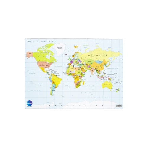 Skriveunderlag med verdenskort 42x59 cm politisk world map med lamineret overflade