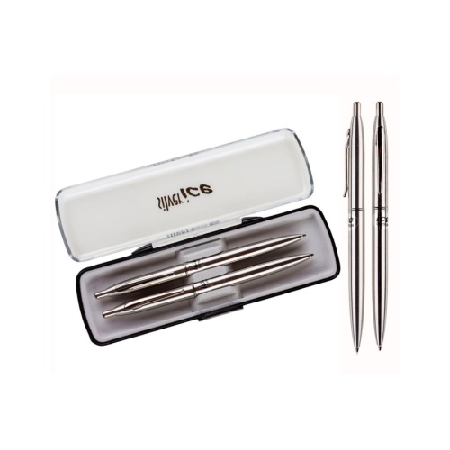 Kuglepen og pencil i stål med Silver Ice finish leveret i elegant gaveæske.