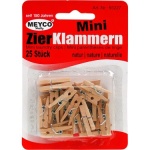 Mini træklemmer 25 mm i lyst træ pakke med 25 stk til hobby, dekoration og bordpynt