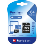 Verbatim Micro SDXC 64GB Class 10 hukommelseskort med SD-adapter.