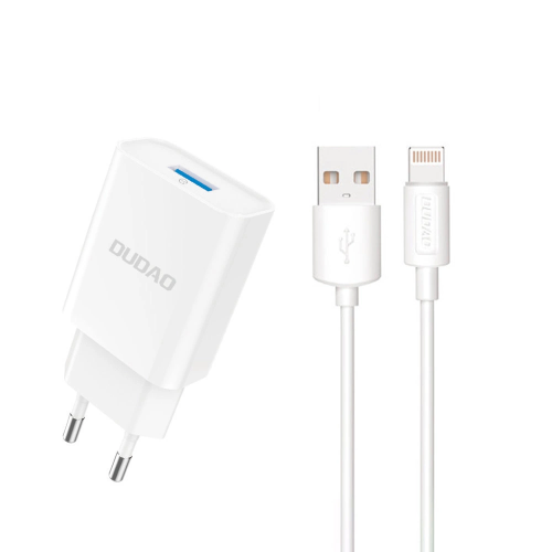 10W USB-A vægoplader med USB-A til Lightning kabel i hvid.