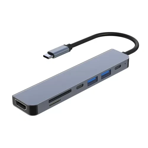 7-i-1 USB-C Hub med 87W Power Delivery, 4K HDMI, USB-A, USB-C samt SD og MicroSD kortlæser.