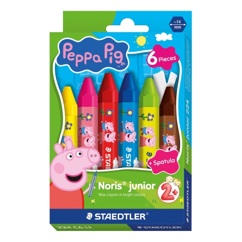 STAEDTLER Noris Junior Gurli Gris vokskridt med 6 farver til børn fra 2 år