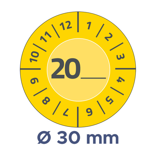 Inspektionsmærke Ø30 mm. vinyl – 20__ vejrbestandig Gul