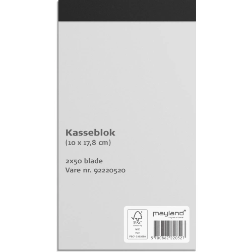 Mayland Kasseblok med 2 x 50 kvitteringer, original og kopi samt indlagt karbonpapir.