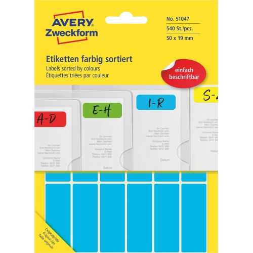 Avery 51047 farvesorterede etiketter 50 × 19 mm i fem farver