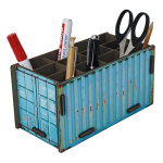 Werkhaus penneholder i blå containerdesign til skrivebordet.
