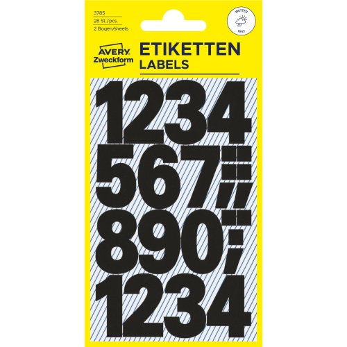 Avery 3785 Selvklæbende tal sort 25 mm – vejrbestandige