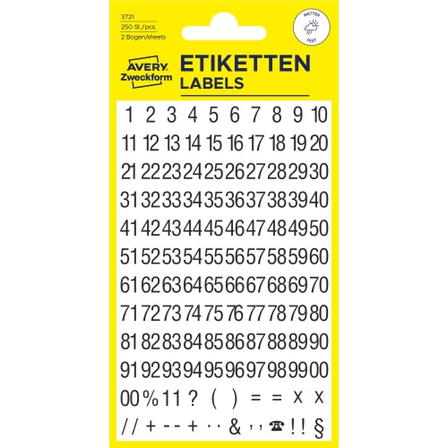Avery Z-Design 3721 Selvklæbende tal og tegn – sort 5 mm.