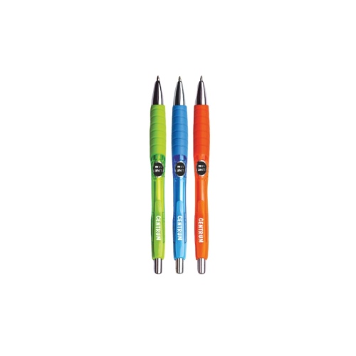 Kuglepen med gummigreb 1,0 mm blå/orange/grøn – 12 stk.