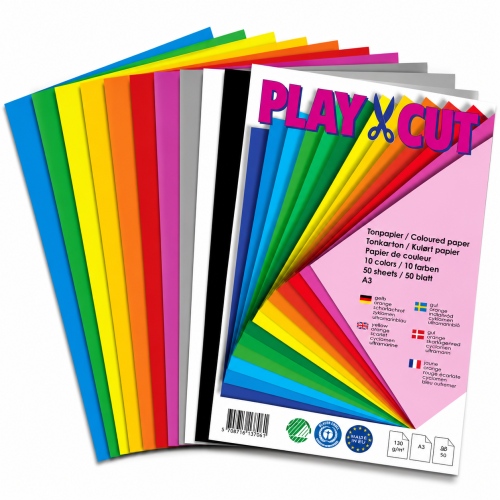 PLAYCUT farvet papir A6 130g 50 ark 10 farver