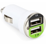 Hvid USB-biloplader med 2 USB-porte til 12-24 V cigartænderstik