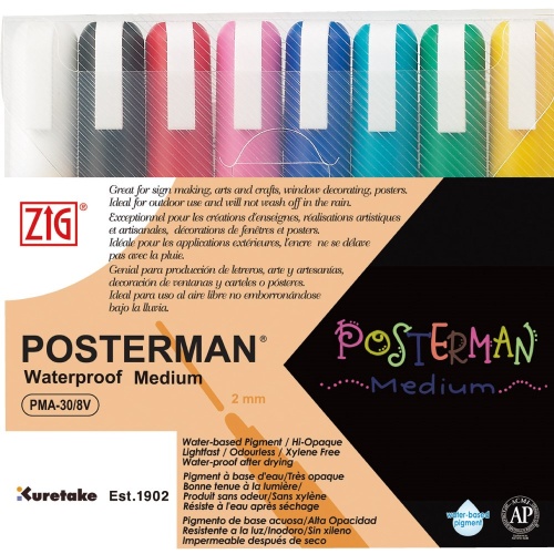 ZIG Posterman kridtmarkere 2 mm i 8 forskellige farver
